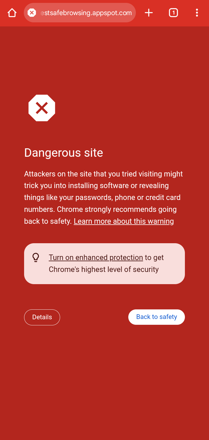Google Safe Browsing status check displaying a warning for a potentially unsafe domain