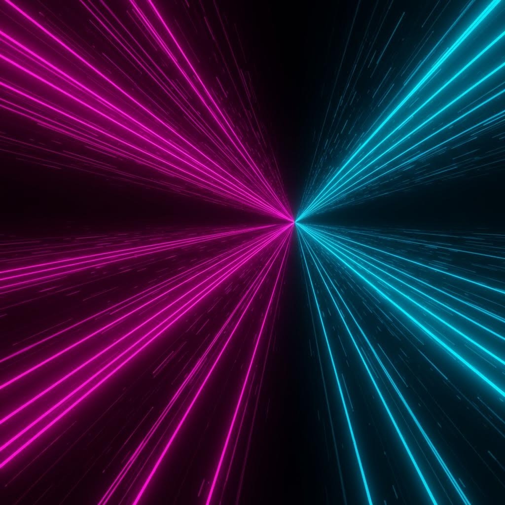 고속 데이터 전송 레이저 비주얼, 핑크와 시안 색상의 광속 효과