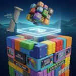 여러 가지 크기와 색깔의 게임 블록들이 모여 튼튼한 기반을 이루고, 한 개의 큰 기둥에 의존하지 않는