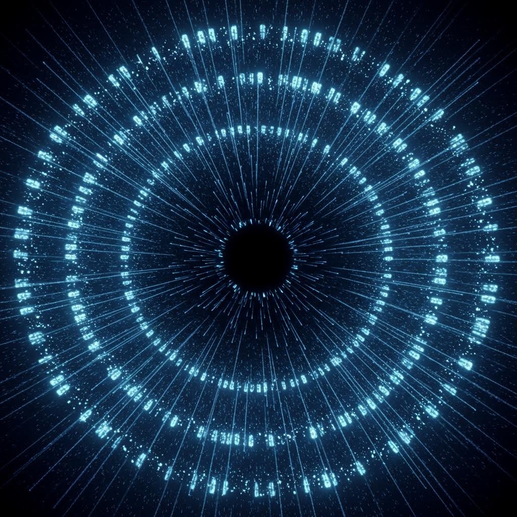 푸른 빛의 원형 파동이 중심에서 바깥으로 퍼져 나가는 듯한 추상적인 에너지 표현 이미지